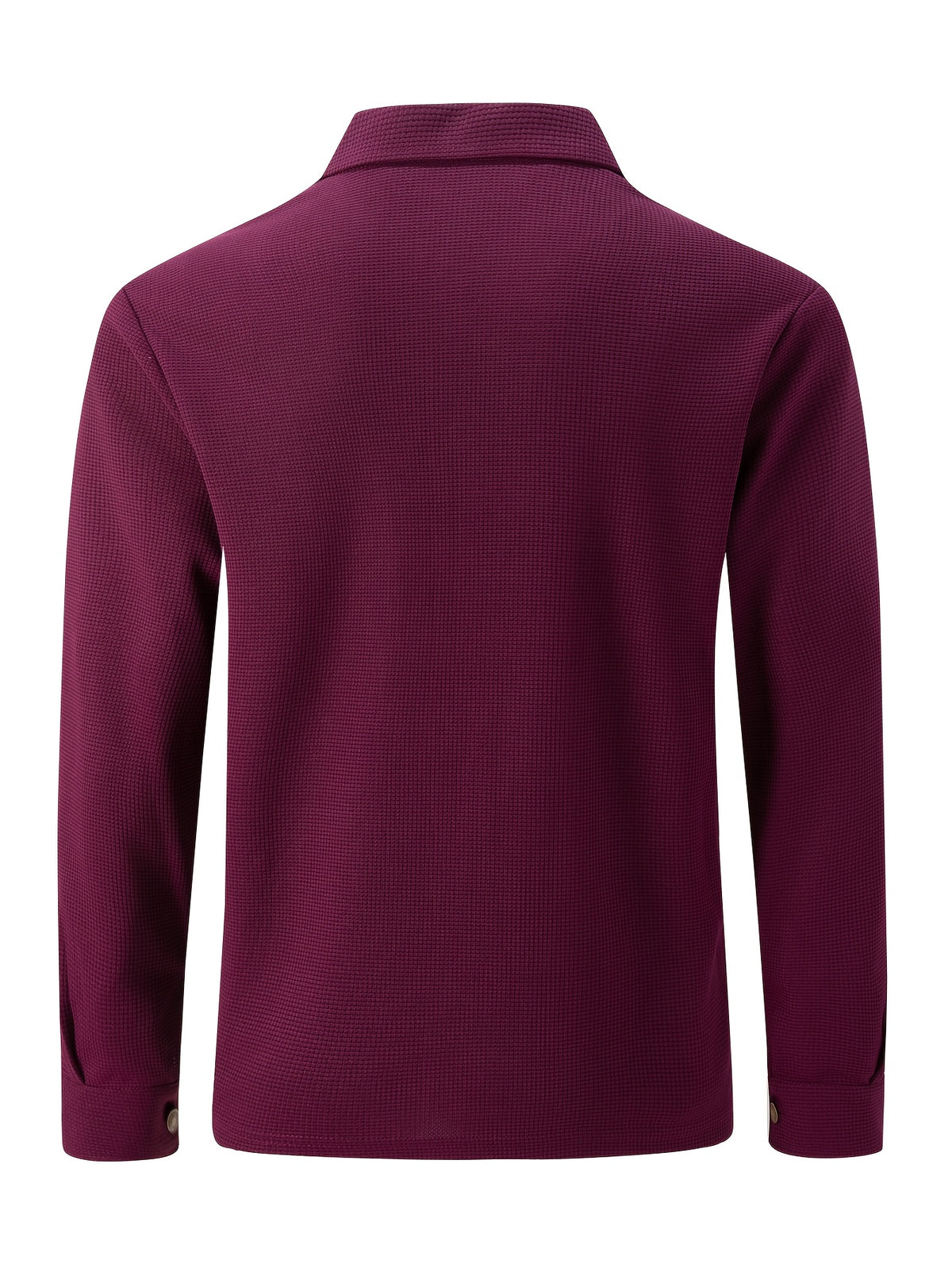 Men'S New Fall Winter Waffle Knit Shirt Jacket with Lapel, Multi-Pocket Button-Front Cargo Jacket - Burgundy