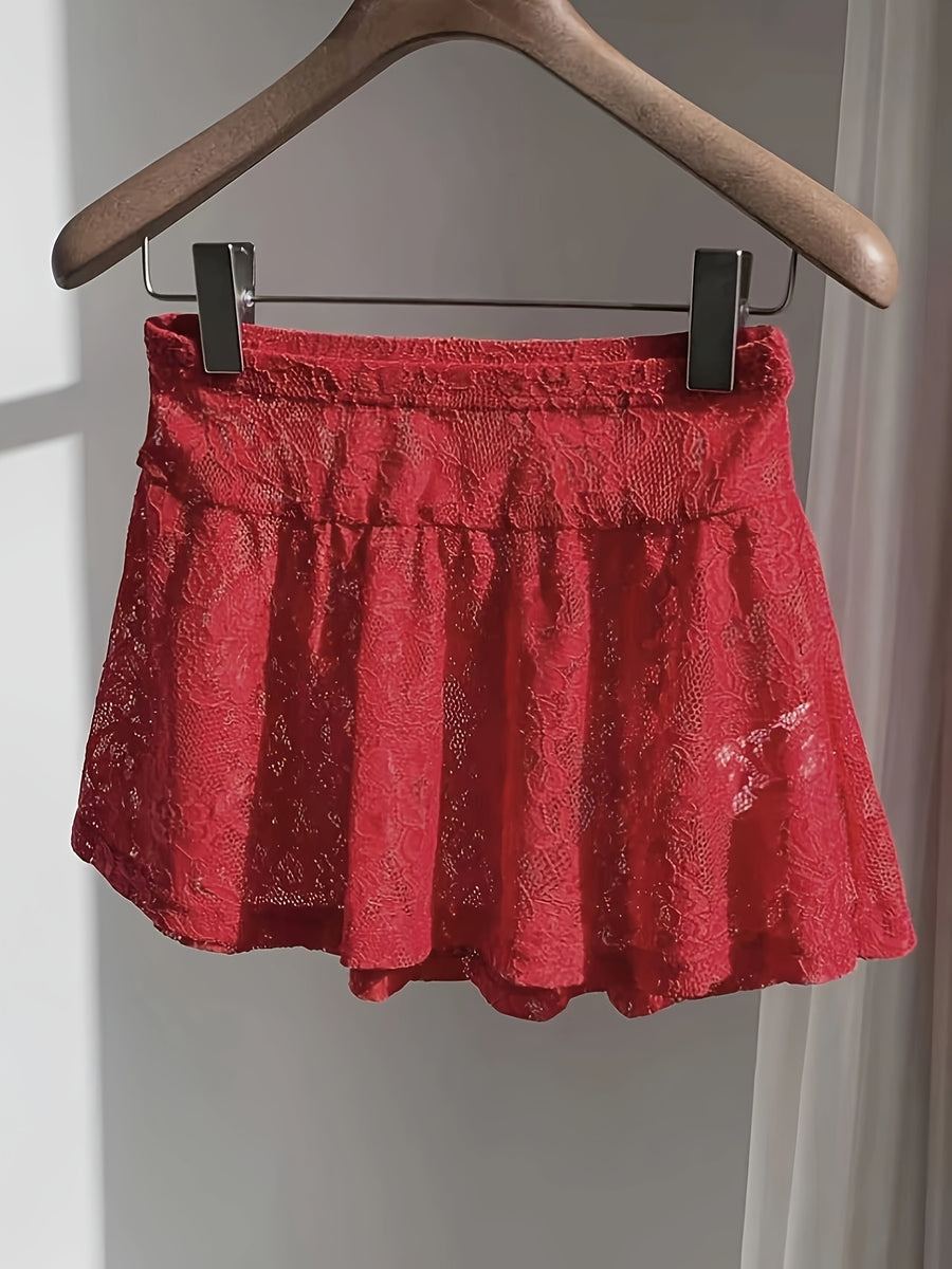 Women'S Sexy Nightclub Sheer Lace Mini Skirt, Valentine'S Day Gift "Circle Direction" - Red