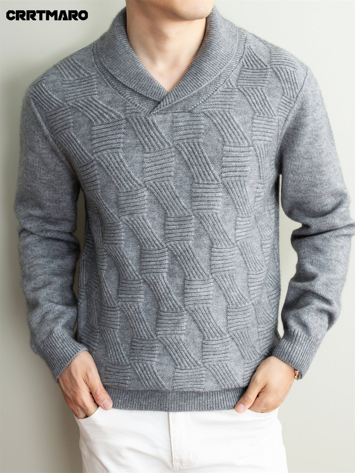 Men's Heavyweight Thick -Neck Sweater - Warm Winter Pullover Sweater Suitable for Fall & Winter, Casual Layering Top, Solid Color Regular Fit Sweater for Office, Outdoor, Casual Attire, Hand Washable Thick Sweater - Light Grey