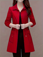 Spring And Autumn Fashion Long Slim Long-Sleeved Shirt Coat - Red