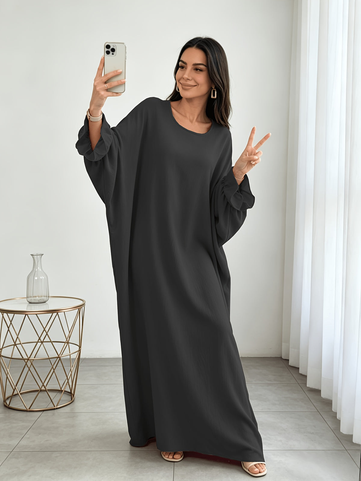 1pc Moisture-Wicking Breathable Fabric Loose Comfortable Batwing Dress Casual All-Match Abaya Suitable for Women'S Daily Wear Without Headscarf, Summer Abaya Women Abaya Women Muslim Dress Robe Summer Abaya Women - Black