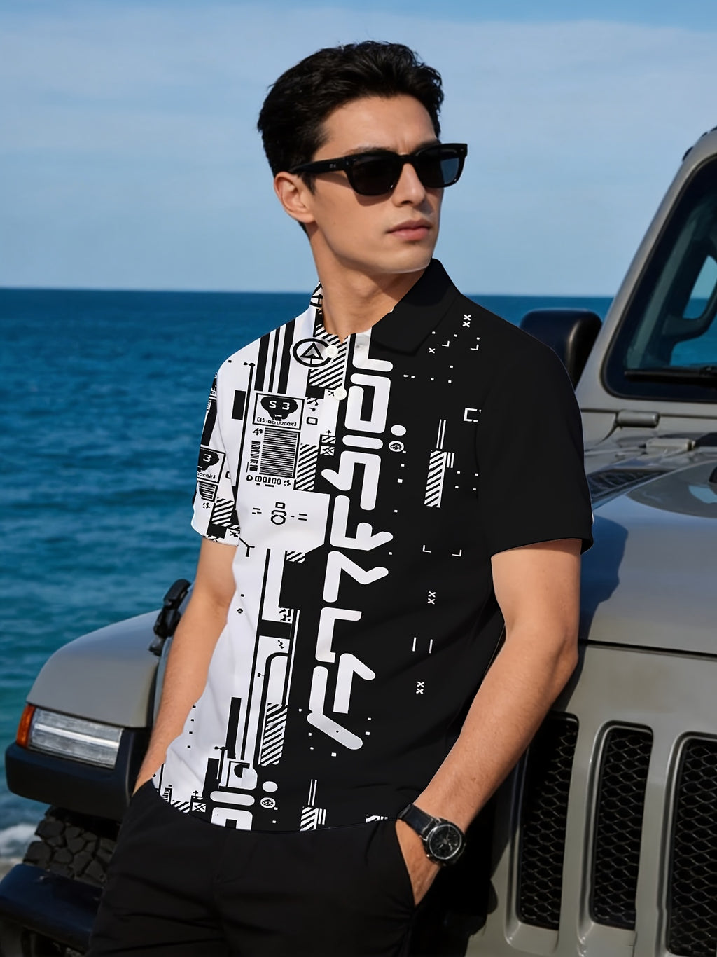 New Short-Sleeve Polo Collar Men's All-Over Digital Print Cool Summer Top - DDPLXT14