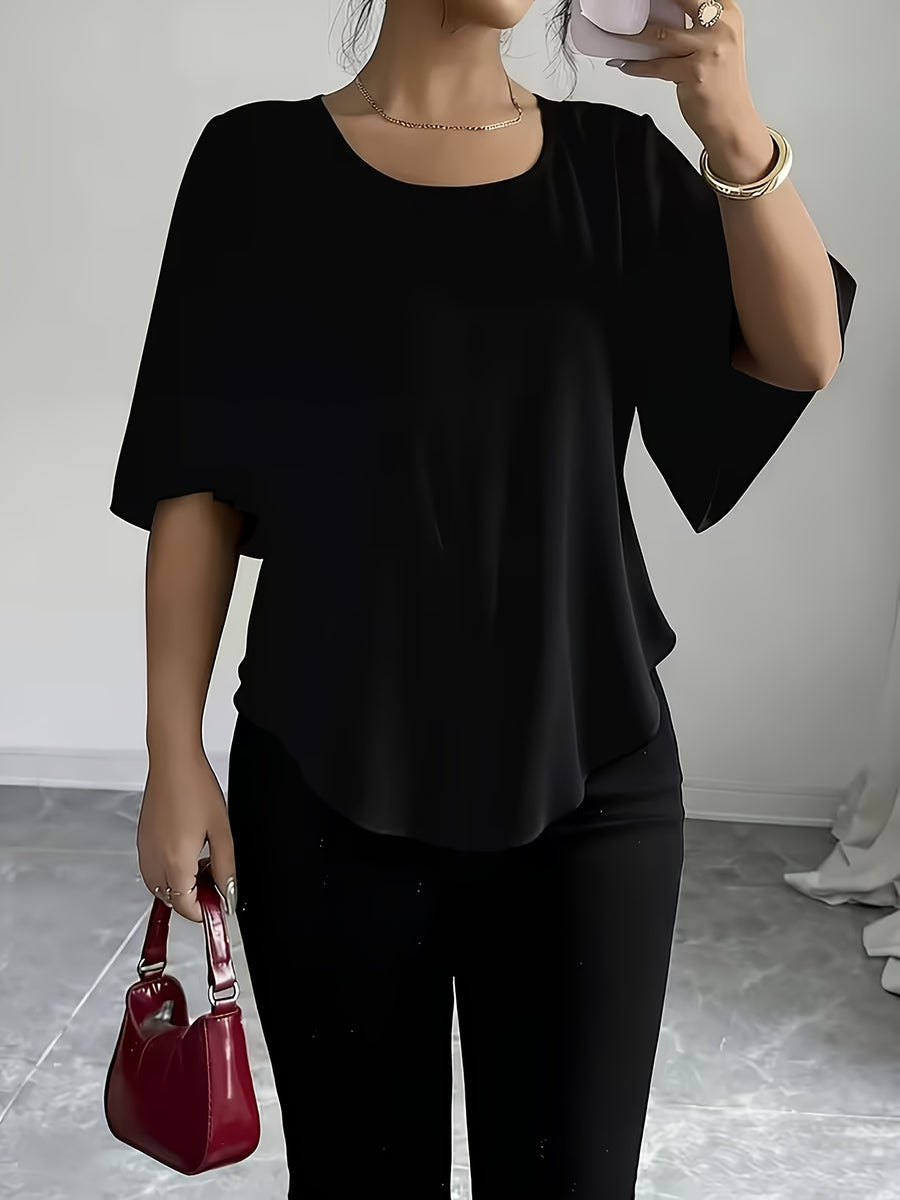 Women's Versatile Solid Color Shirt for Daily Commuting - Black