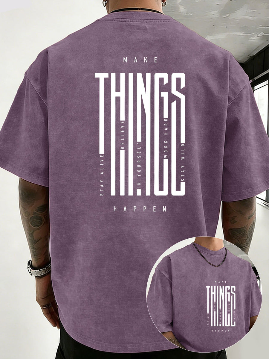 2026 New Unisex T-Shirt, Washed Pure Cotton with Distressed Texture, Double-Sided Print, Breathable and Sweat-Absorbent, Loose Fit for Outdoor Fitness and Sports, Trendy Short Sleeve - Purple