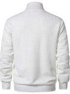 Pearson OBM Men's Casual Jacket, Checkered Embossed Stand Collar Zipper Baseball Jacket, Waffle Texture with Side Seam Slit Pockets, Solid Color Loose Fit Commuter Casual Pilot Jacket for Spring/Autumn - White