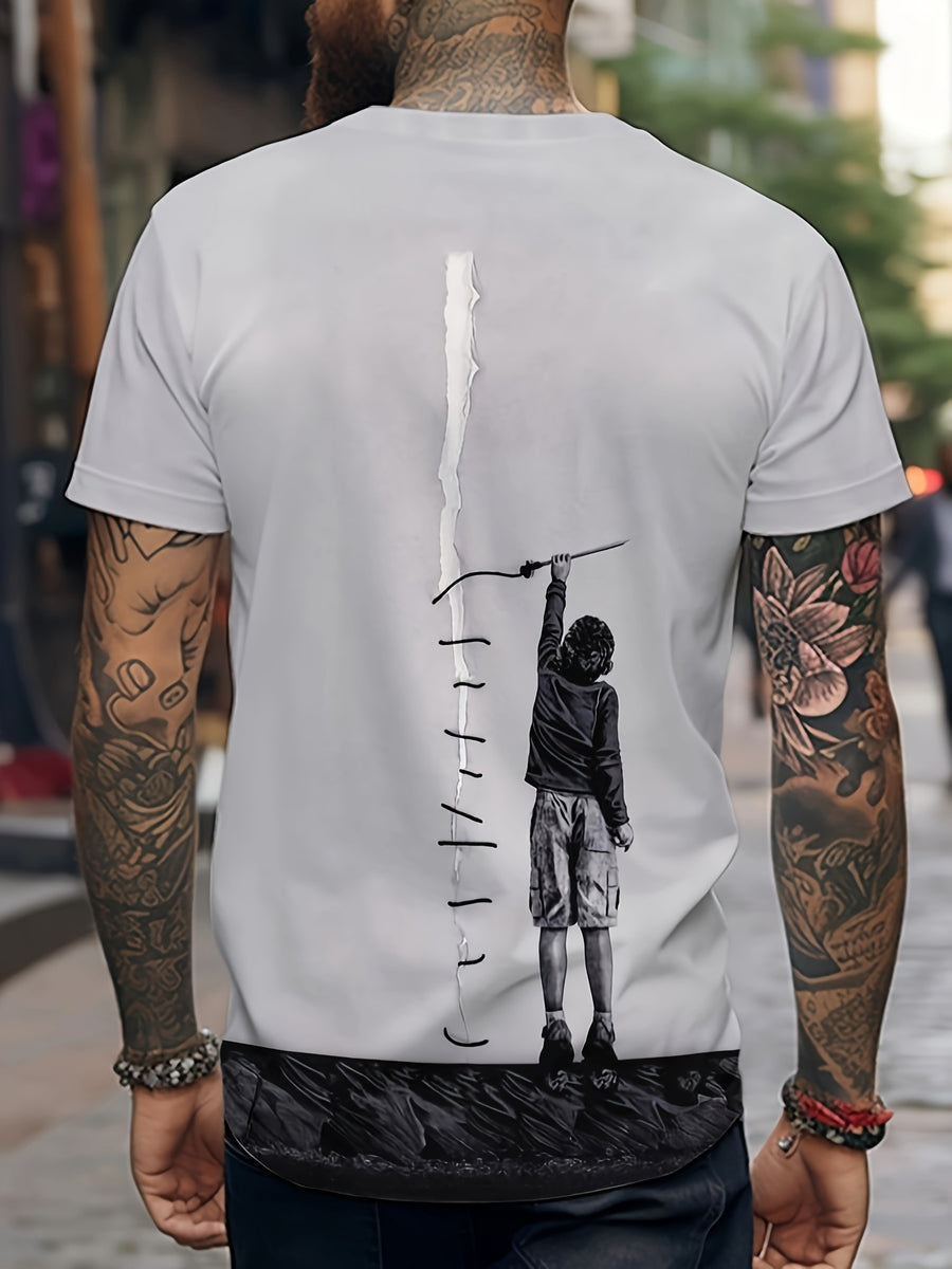 [Printed Design – Not Textured] Luxurious and Practical Men's Creative T-shirt with a Unique Rock Climbing Pattern Design—the Top Choice for Casual Wear, an Ideal Gift for Trendy Men Who Pursue Comfortable Fashion and Eye-catching Artistic Patterns - Mixed colors