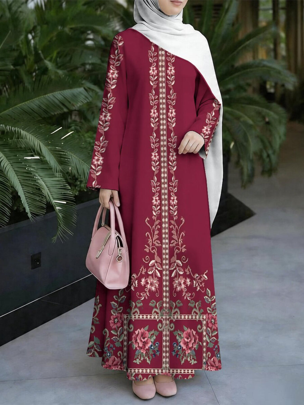 Women's Middle Eastern Style Muslim Elegant Thobe Dress, Suitable for Malaysia, Dubai Saudi Modest Printed Muslim Long Dress, Wide Sleeves Loose Flared Hem, for Banquets and Important Prayer Occasions, Comfortable Fabric Without Embroidery - Mixed colors