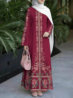 Women's Middle Eastern Style Muslim Elegant Thobe Dress, Suitable for Malaysia, Dubai Saudi Modest Printed Muslim Long Dress, Wide Sleeves Loose Flared Hem, for Banquets and Important Prayer Occasions, Comfortable Fabric Without Embroidery - Mixed colors