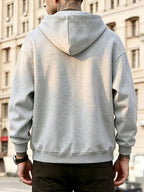 Men's Full-Zip Hoodie, Geometric Patchwork Loose Fit Long Sleeve Hooded Sweatshirt, Casual Streetwear Outerwear with Side Pockets, Thick and Soft Fabric Jacket, Suitable for Daily Walks, Gym, Sports, Outings, and Urban Streetwear - Light Grey