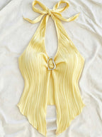 Summer Vacation Vest, Halter Neck Sexy Asymmetrical Hem Vest - Yellow