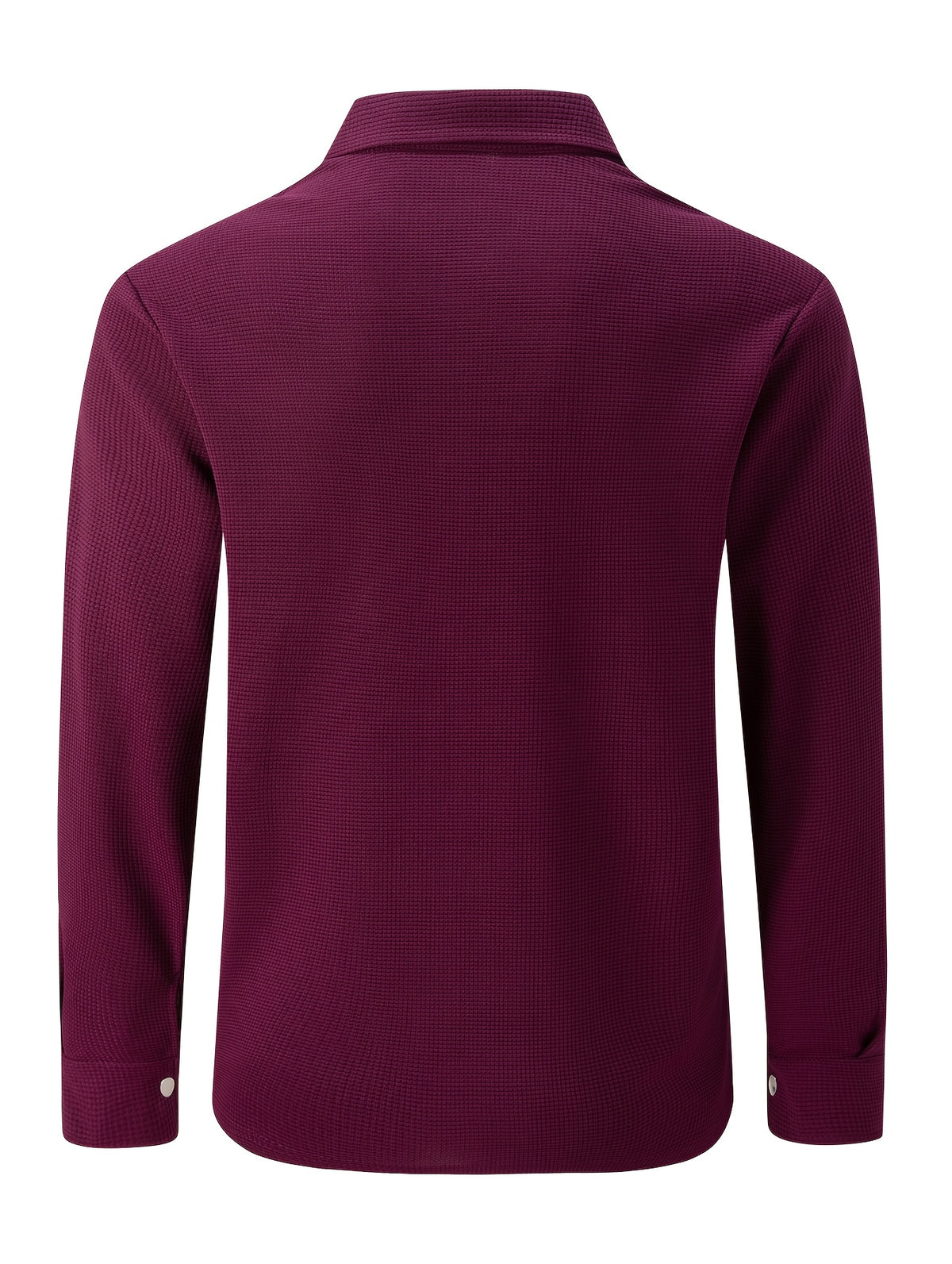 Mens Textured Waffle Shacket Collar Button Front Multi Pocket Long Sleeve Outerwear Top - Burgundy