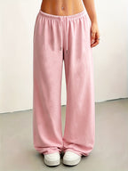 Lazy Style Solid Wide-Leg Pants Women'S High-Waist Drapey Floor-Length Trousers Versatile Casual Sweatpants - Pink Color