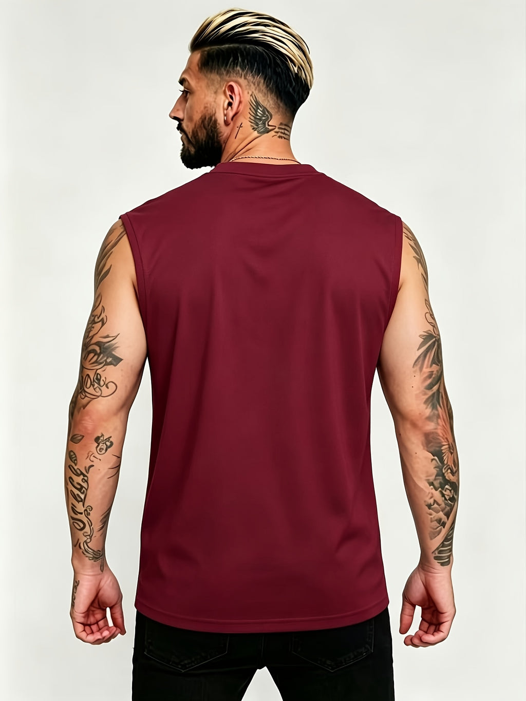 Men'S Summer New Style Sleeveless Zipper Henley Shirt, Outdoor Fitness Sports Comfortable Casual Fashion Sleeveless POLO Top - Burgundy