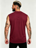 Men'S Summer New Style Sleeveless Zipper Henley Shirt, Outdoor Fitness Sports Comfortable Casual Fashion Sleeveless POLO Top - Burgundy