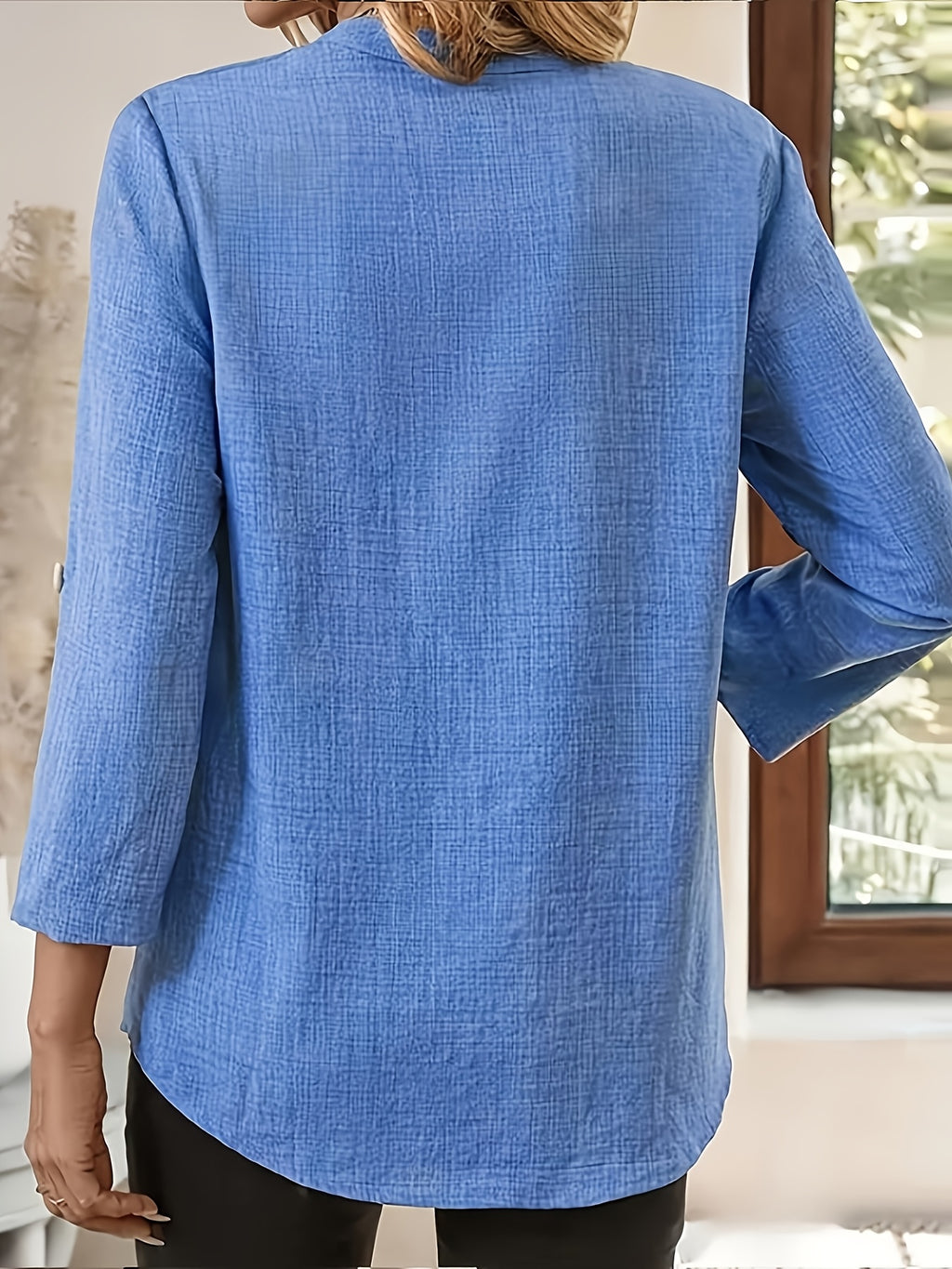 Women'S V-Neck Short Sleeve Shirt, Universal Casual Blouse Top - Royal Blue