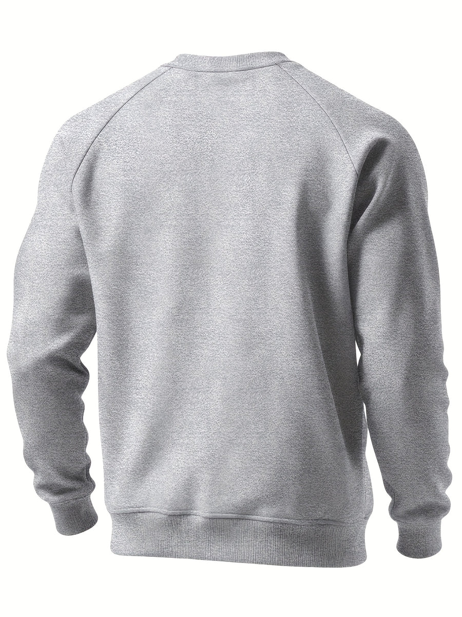 Men's New Autumn/Winter Casual Fitness Sports Thickened Crew Neck Raglan Sleeve Basic Long Sleeve Fashion Sweatshirt, 250g Brushed Fabric - Granny Gray