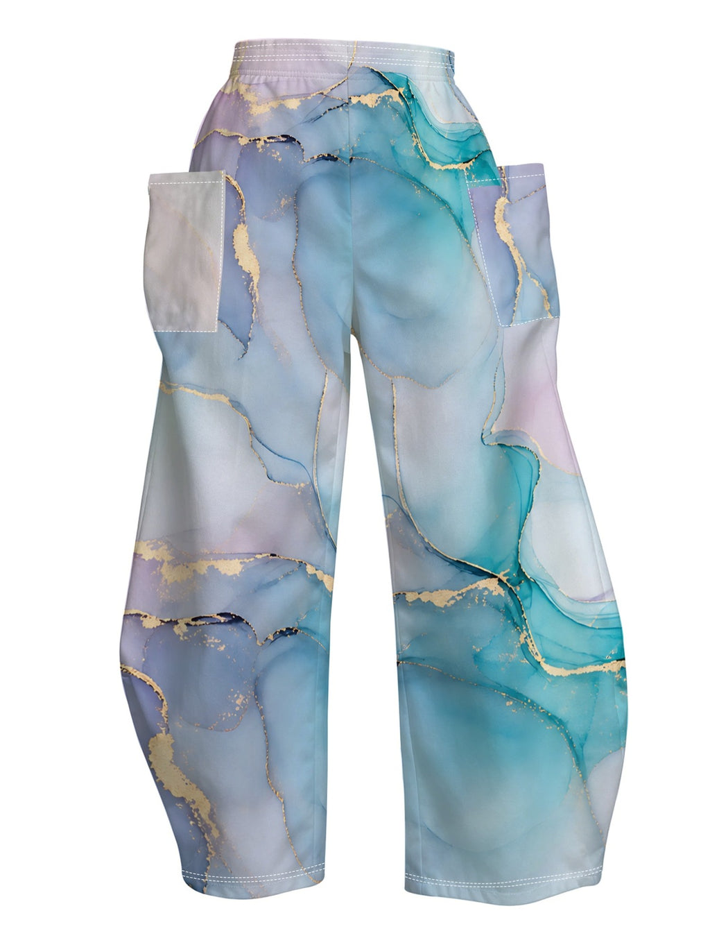 [Printed Design-Not Textured] Abstract Fluid Art Women'S Long Pants, Soft Pastel And Metallic Golden Accents, Dreamy Ethereal Effect, Elegant Contrast, Suitable for Casual Wear And Fashionable Occasions, Enhancing Style with Artistic Design - Mixed colors