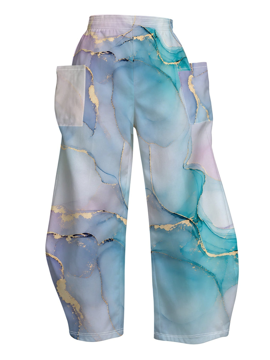 [Printed Design-Not Textured] Abstract Fluid Art Women'S Long Pants, Soft Pastel And Metallic Golden Accents, Dreamy Ethereal Effect, Elegant Contrast, Suitable for Casual Wear And Fashionable Occasions, Enhancing Style with Artistic Design - Mixed colors