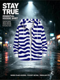 Men's Hooded Sweatshirt, Mixed Color, Multiple Specifications Available, Polyester Material, Featuring Dynamic Wavy Stripe Pattern, Loose - Fitting, Suitable for Daily Wear, Casual Sports, Spring and Autumn Outerwear, Stylish Streetwear - Mixed colors