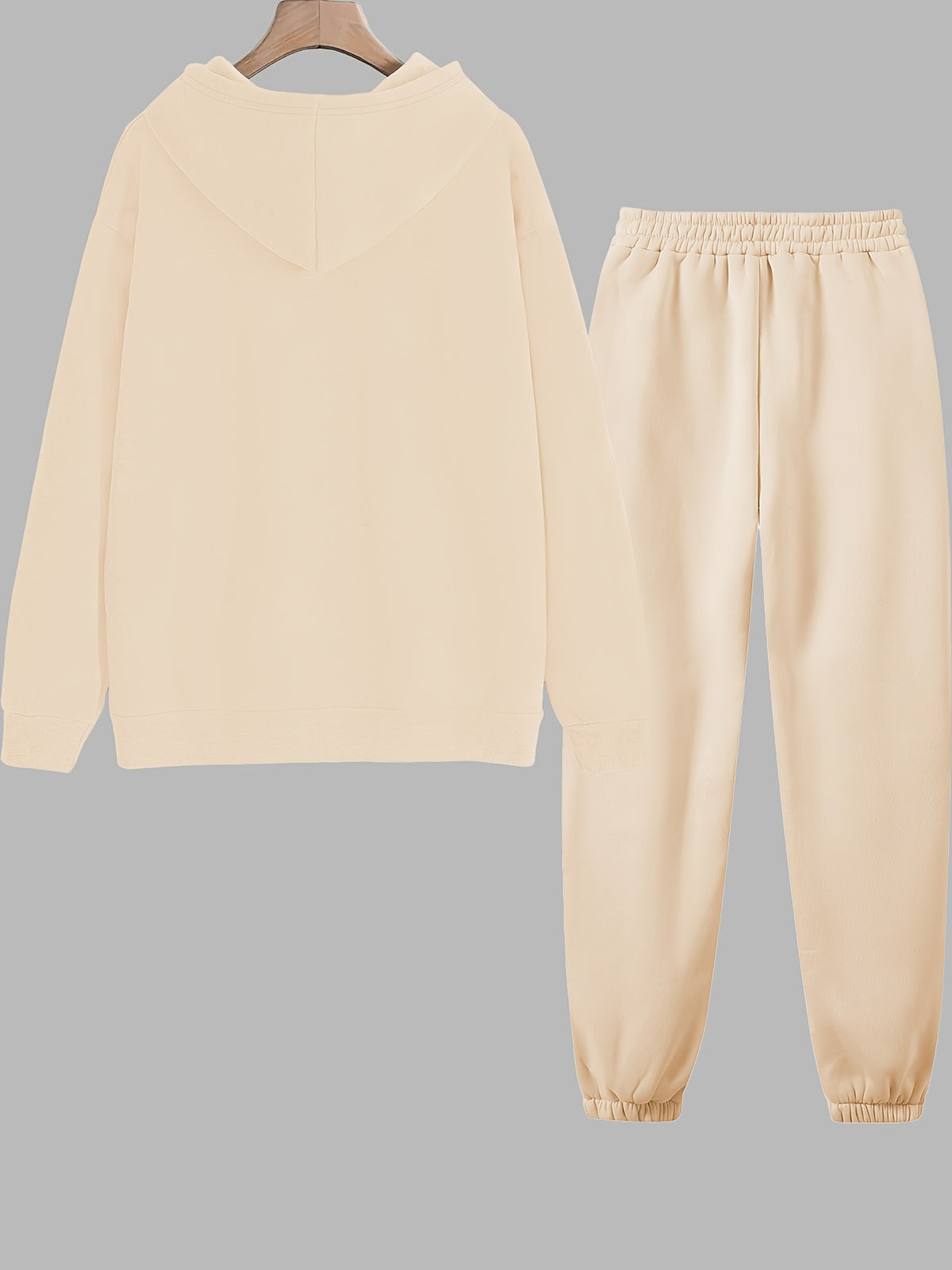 Graphic Print Two-Piece Set, Crew Neck Sweatshirt And Pants, Women'S Clothing - Apricot 1
