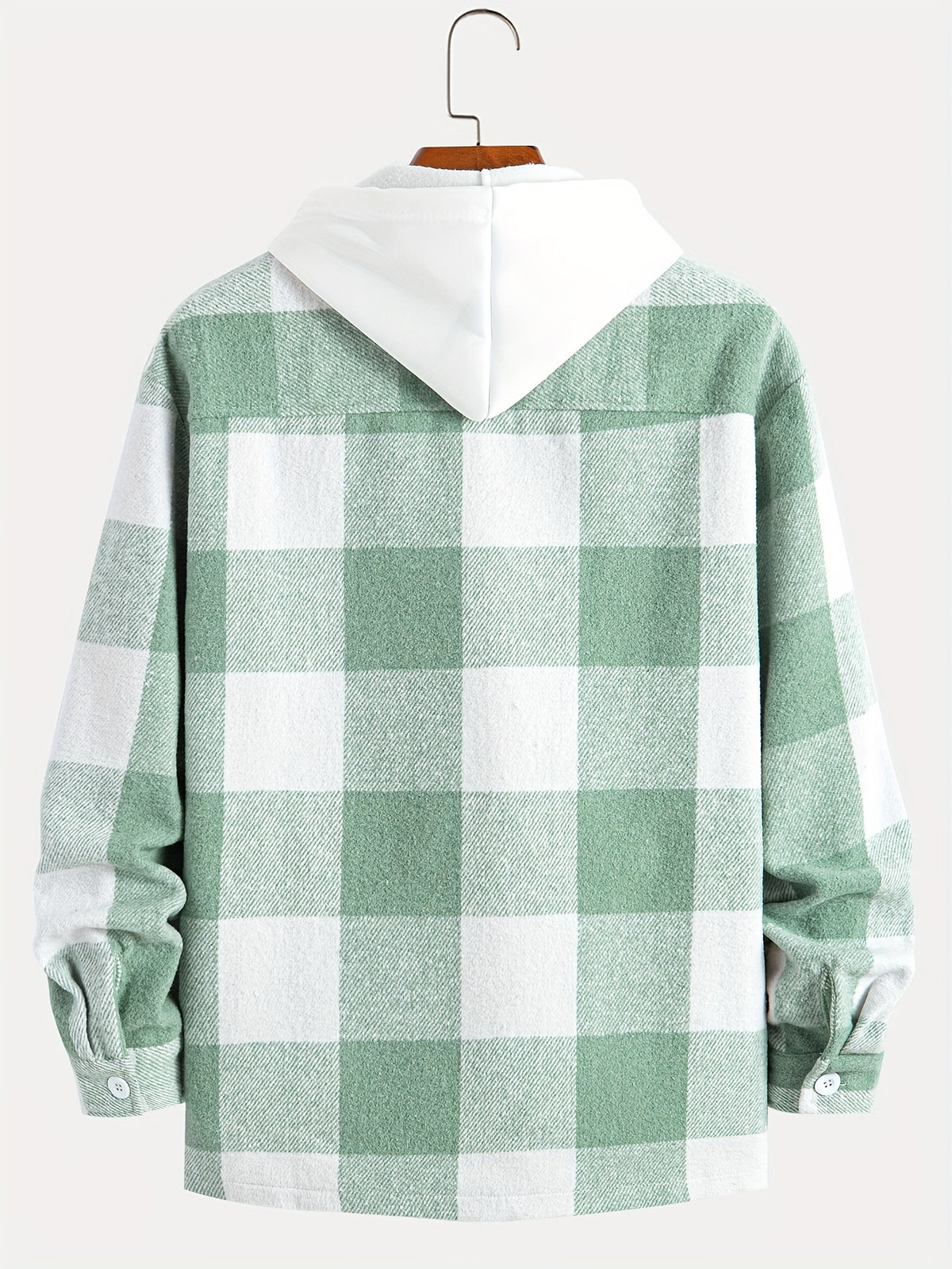 Plaid Shirt Collar Jacket Coat - Light Green