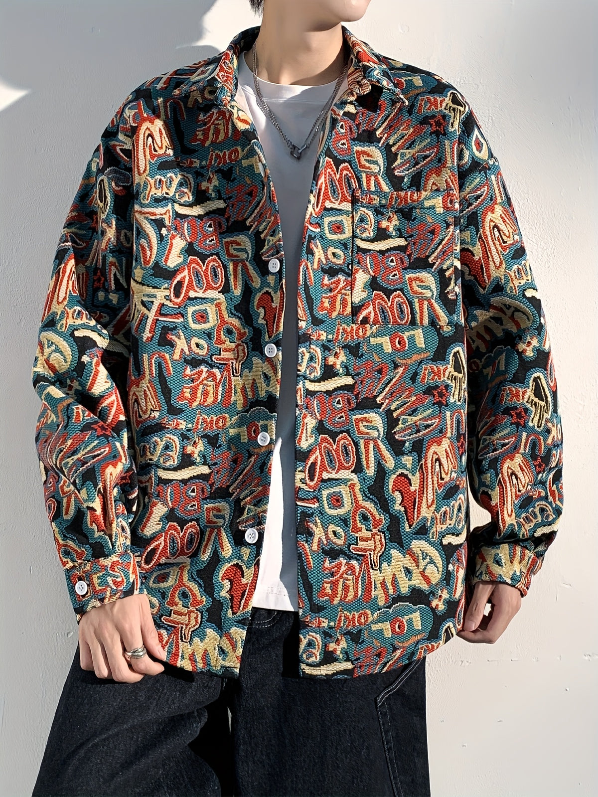 Men'S Sportswear Button-Up Shirt, a Stylish Casual Ethnic Long-Sleeve Shirt Jacket for Men, Made of Thick Composite Fabric, Featuring a Loose Fit, Perfect for Everyday Casual Wear - Green