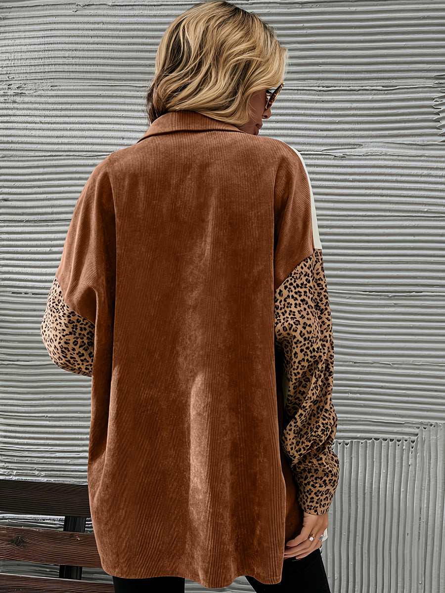Women'S Leopard Print Tricolor Contrast Casual Jacket, Suitable for Work Commute And Daily Casual Wear, Spring Autumn Winter Style - Mixed colors
