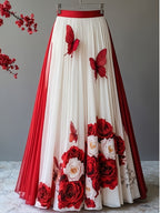 Women'S Elegant Printed Mid-Length A-Line Skirt with Ruffled Tulle, Casual Wear for Outings And Travel, Suitable for Formal And Semi-Formal Evening Events, Weddings, Parties, All-Season Wear - Mixed colors