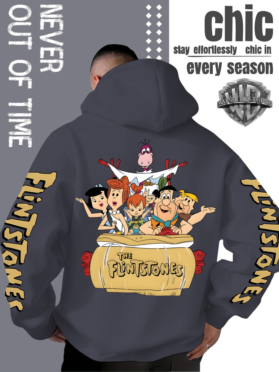 Men'S Hooded Sweatshirt, Cool American Retro Street Style, Classic Original Family Full Assembly Design, with Vintage Bold Font Decoration, Sleeve Theme Patterns, Machine Washable And Non-Deformable, Fall/Winter Skin-Friendly Warm Long Sleeve Top - Dark Gray