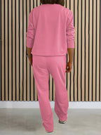 Women'S Solid Color Two-Piece Casual Long Sleeve Front Zipper Hoodie with Drawstring Straight Leg Pants Outfit - Pink Color