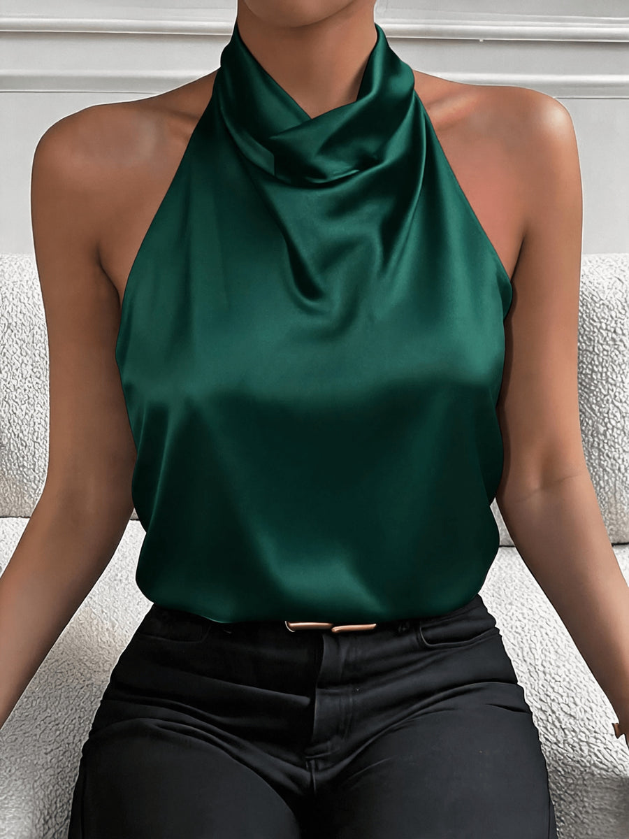 Elegant and Sexy Halter Neck Backless Top, Suitable for Summer Dates, Parties, Commuting, and Casual Fashion. Versatile and High-end, This Short-length Top Accentuates Your Figure with a Vintage Style - Dark Green