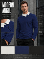 Pearson OBM Christmas Holiday Event, 1pc Adult Men's Multi-Color Fine Waffle Knit Long-Sleeve Lapel Top with Contrast Collar, Dual Black Buttons, and Asymmetrical Slanted Placket Design, Vintage Street-Style Light Luxury Look, Comfortable Fit - Navy Color
