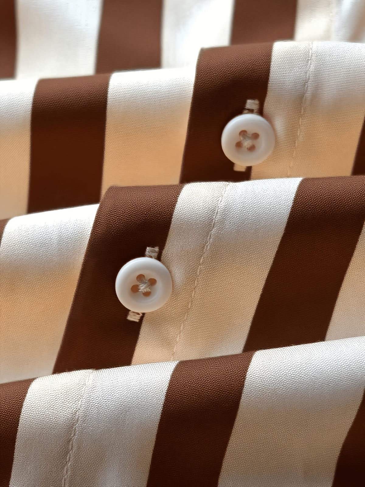 Men's Brown and White Vertical Stripe Shirt, Draped Casual Long-Sleeve Shirt, Versatile Top for Vacation and Commuting - Maroon