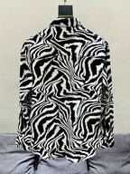 Men'S Trendy Retro Slim-Fit Long-Sleeve Shirt with a Zebra Pattern for Spring And Summer in The Middle East, Wrinkle-Free And Lightweight - Black