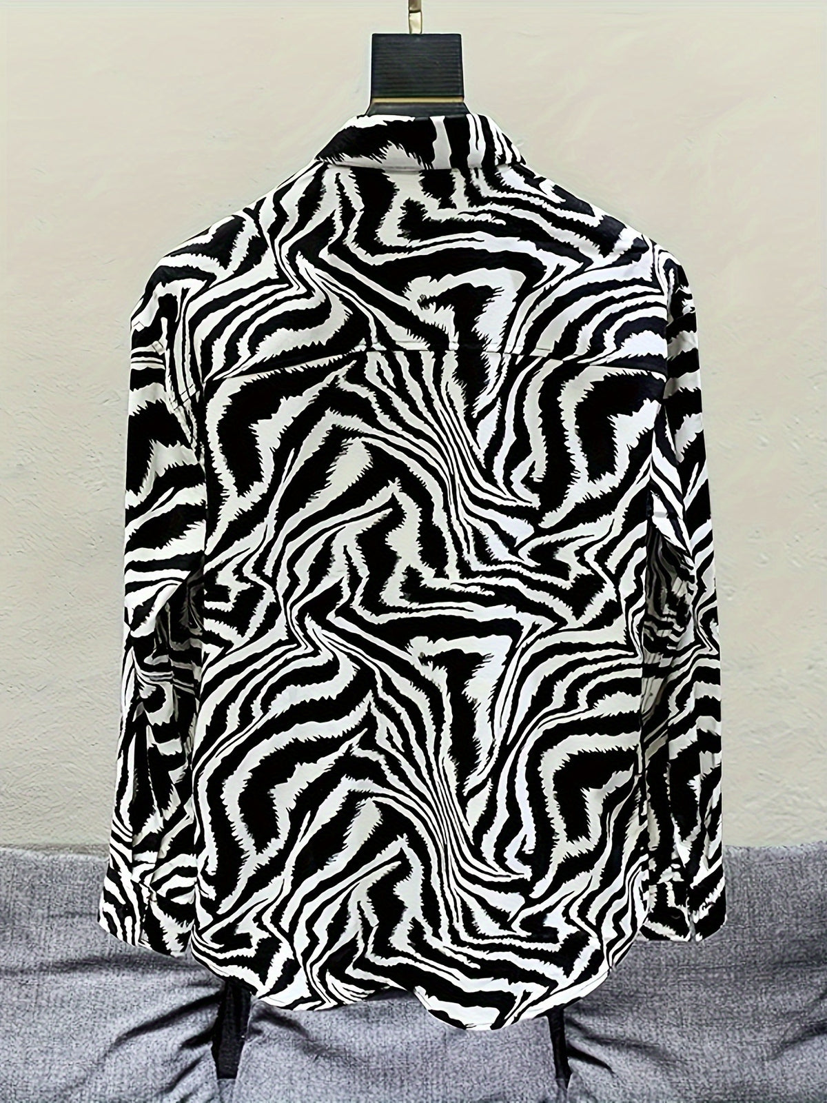 Men'S Trendy Retro Slim-Fit Long-Sleeve Shirt with a Zebra Pattern for Spring And Summer in The Middle East, Wrinkle-Free And Lightweight - Black