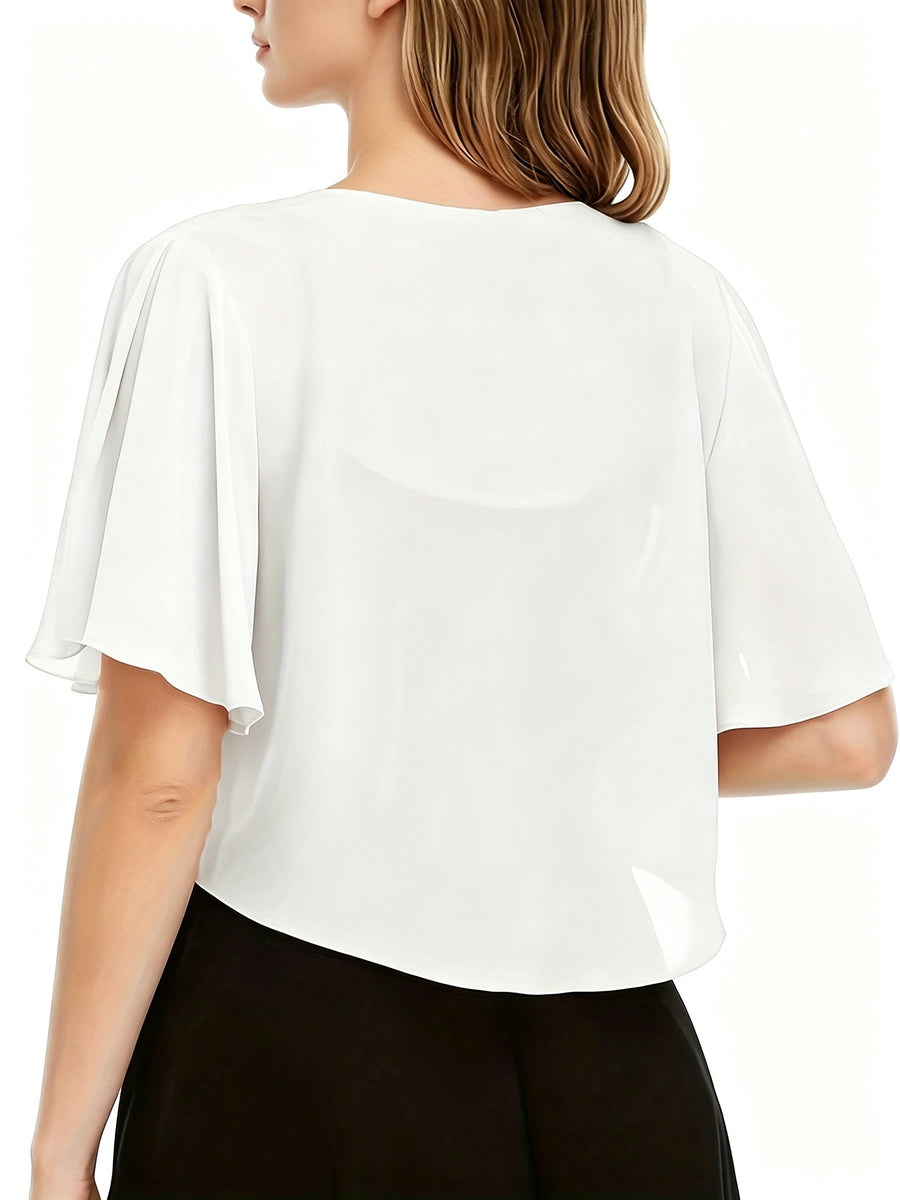 Women's Solid Color Short Sleeve Shirt Cardigan, Lightweight Breathable Cover-Up, for Beach Vacation Commute Dating Home Casual, Classic Versatile Style, Suitable for Various Occasions - White