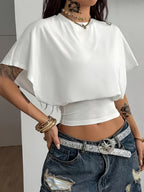 Women'S Spring/Summer Elegant Slim Batwing Sleeve Short Top Basic Style - White