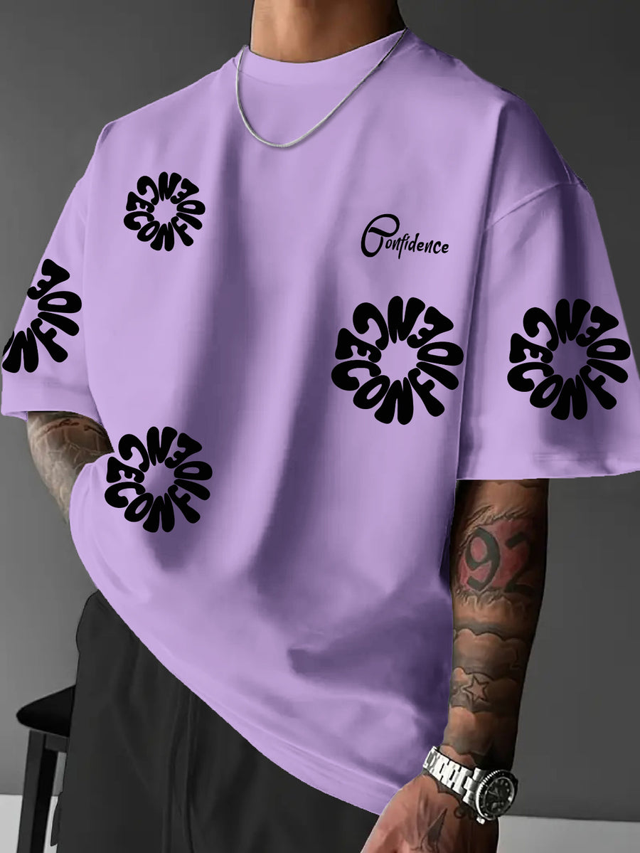 Men's Confien Letter & Floral Print T-Shirt - Short-Sleeve Crew Neck Casual Shirt with Confien Design, Comfortable Spring Summer Daily Wear & Gym Outfits Suitable for Commuting, Sports, Machine Washable Youthful Versatile Style - Mixed Color B