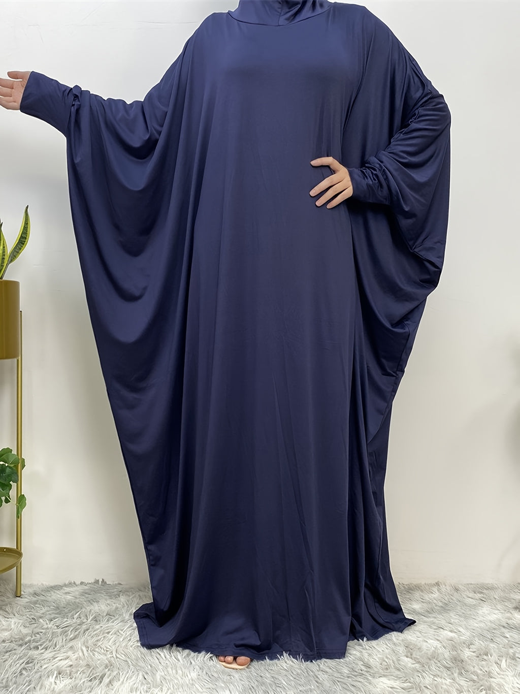 1pc Elegant And Fashionable Hooded One-Piece Abaya Été Abaya Femme Women Abaya Muslim Dress Robe Été Abaya Femme Prayer Jilbab - Navy Color