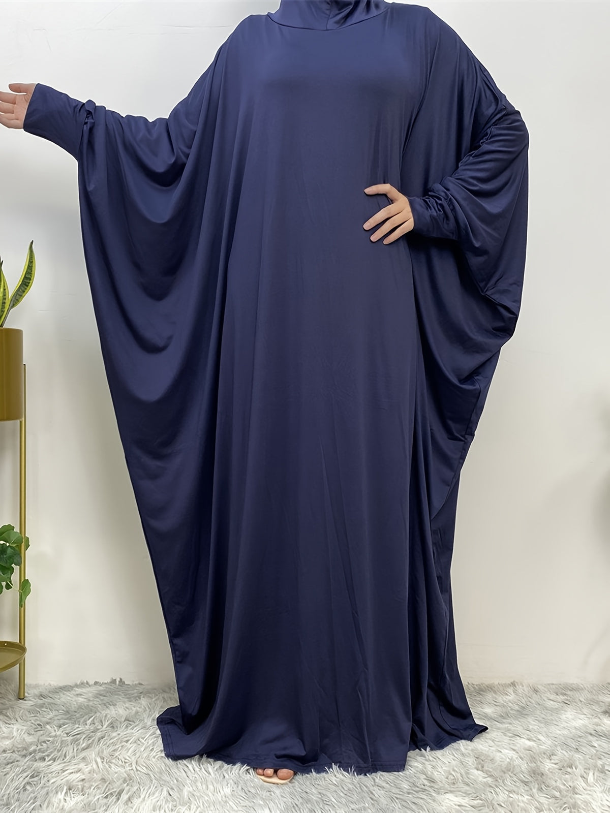 1pc Elegant And Fashionable Hooded One-Piece Abaya Été Abaya Femme Women Abaya Muslim Dress Robe Été Abaya Femme Prayer Jilbab - Navy Color