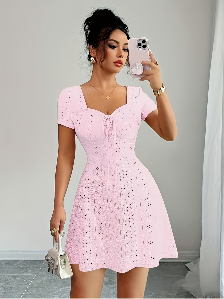 Women'S Summer Jacquard Sexy Slim Fit Mini Dress - Pink