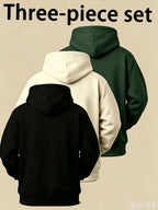 Spring, Autumn, Winter New Multi-Piece Hooded Sweatshirt Set, Long Sleeve Fashion Casual Athletic Top, Very Suitable for Daily And Outdoor Activities - Black+Beige+Dark Green