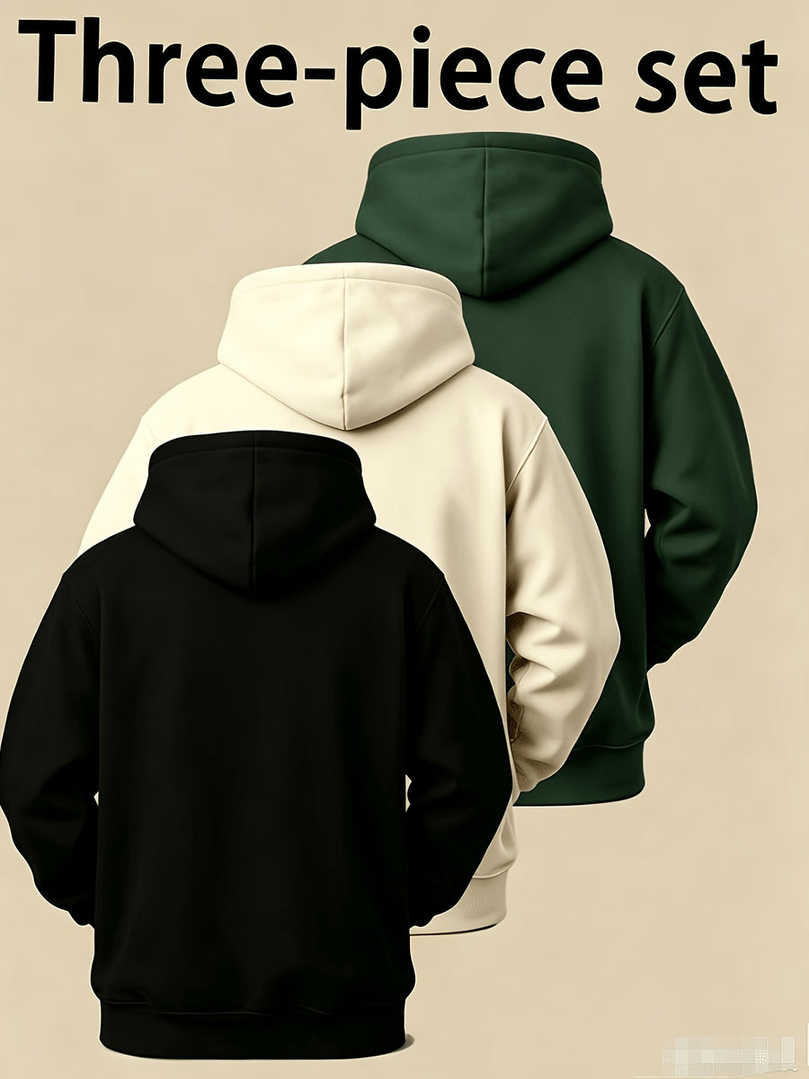 Spring, Autumn, Winter New Multi-Piece Hooded Sweatshirt Set, Long Sleeve Fashion Casual Athletic Top, Very Suitable for Daily And Outdoor Activities - Black+Beige+Dark Green