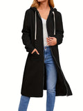 2022 Western Autumn Winter Cross-Border New Women'S Clothing Loose Zipper Long Cardigan Coat - Black