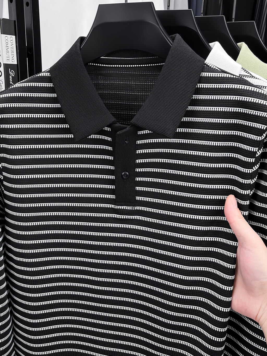 Men'S New Versatile Long-Sleeve Fashion Polo Shirt - Black