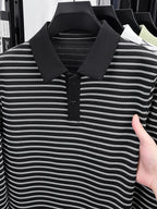 Men'S New Versatile Long-Sleeve Fashion Polo Shirt - Black