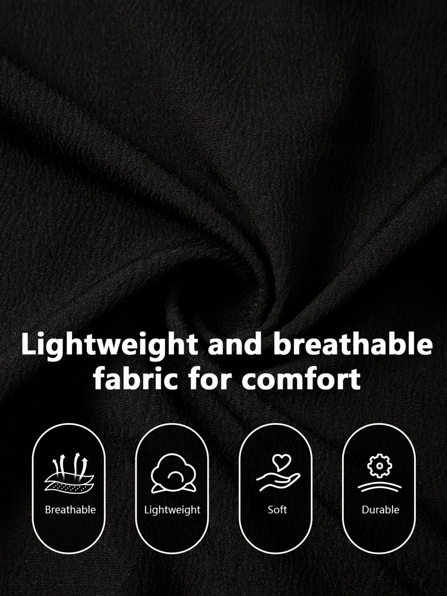 2pcs Men'S V-Neck Shirt And Henley T-Shirt Set, Solid Color Cool Texture Casual Top, Stand Collar Half-Button Long Sleeve Shirt, 100% Polyester, Lightweight And Breathable, Suitable for Spring And Summer, Outdoor Activities, Beach Vacation, Etc - Black+Big White
