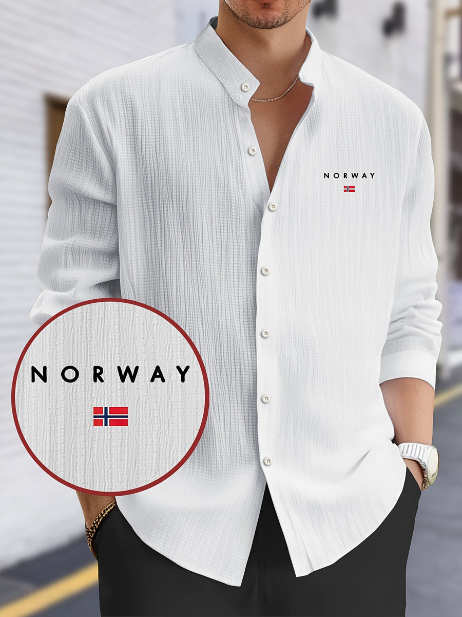 Men's Lightweight Quick-Dry Long Sleeve Shirt - Stand Collar Button-Up Beach Shirt for Poolside, Vacation, and Office, Machine Washable and Dry Cleanable Summer Casual Formal White Top, Non-Stretch Fabric, Opaque Design, Classic Style - White 2