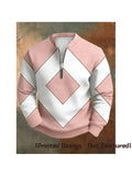 [Printed Design – Not Textured] Spring/Autumn Men's Stand Collar Half-Zip Polo Sweatshirt, Fashionable Printed Lightweight Sweatshirt for Daily Casual Versatile Wear - Multicolor 6