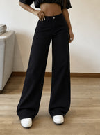 Women's Casual High-Waist Straight-Leg Versatile Solid Color Jeans - Black